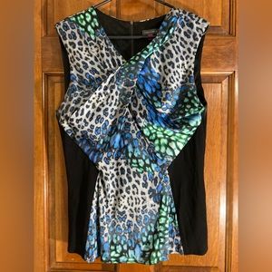 Vince Camuto Green/Blue Animal Print Sleeveless V Neck Fitted Top Sz XL